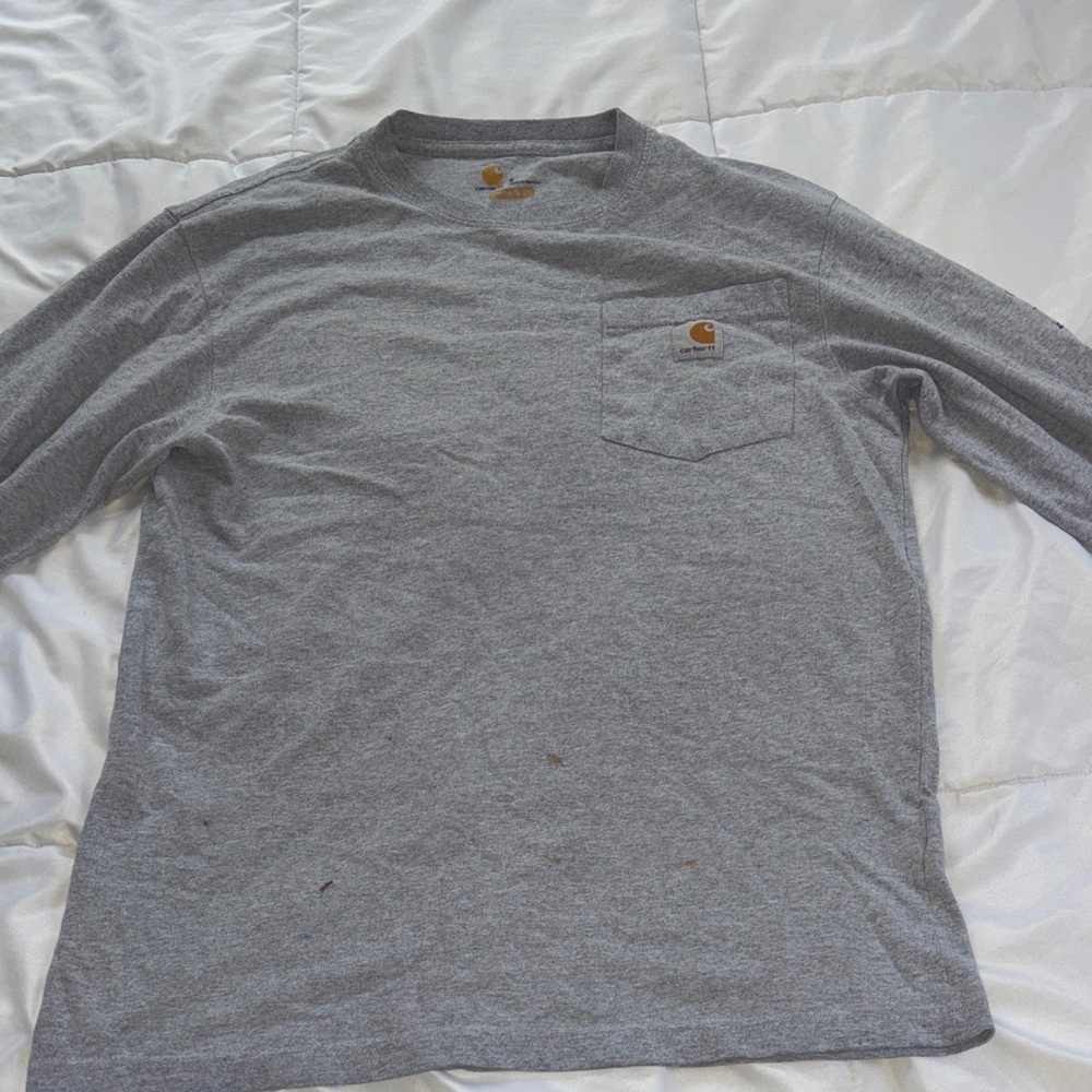 Carhartt Grey Long-Sleeve Pocket Tee with Logo Patch
